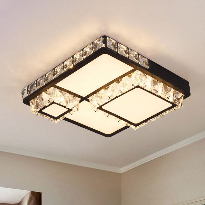 Minimal Style Crystal LED Flush Mount Light Fixture - Black (Square/Round) for Bedroom Ceiling