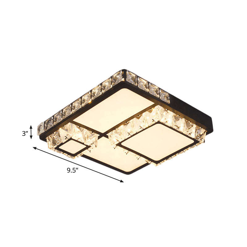 Minimal Style Crystal LED Flush Mount Light Fixture - Black (Square/Round) for Bedroom Ceiling