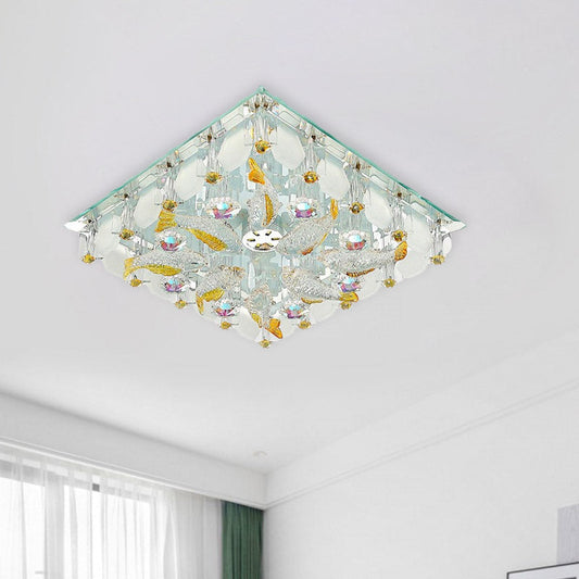 Sleek LED Square Flush Mount Crystal Ceiling Light for Balcony - Clear & Stylish