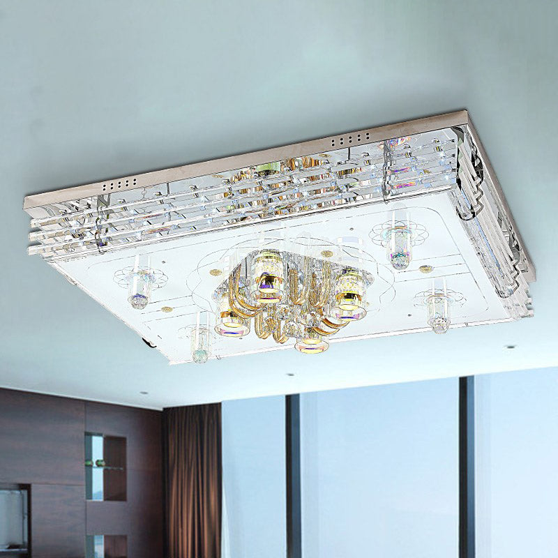 Contemporary LED Ceiling Lamp: Rectangle Clear Crystal Flush Light in Chrome for Living Room