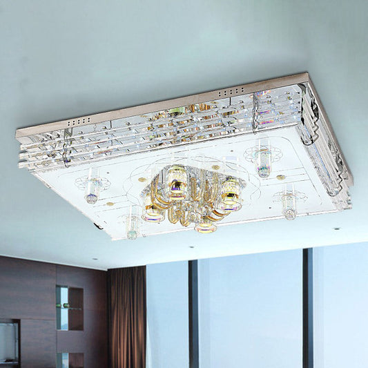 Contemporary LED Ceiling Lamp: Rectangle Clear Crystal Flush Light in Chrome for Living Room