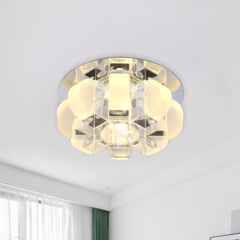 Modern Crystal Block Gold Ceiling Mount Light Flushmount with LED Floral Design in Warm/White/Multi Color Light