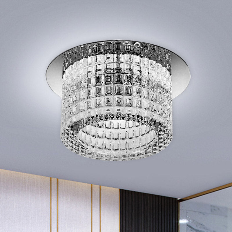 Prismatic Crystal Cylinder Ceiling Lamp - Modern LED Flush Mount Lighting in Warm/White Light