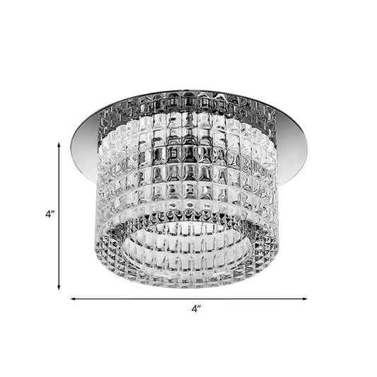 Prismatic Crystal Cylinder Ceiling Lamp - Modern Led Flush Mount Lighting In Warm/White Light