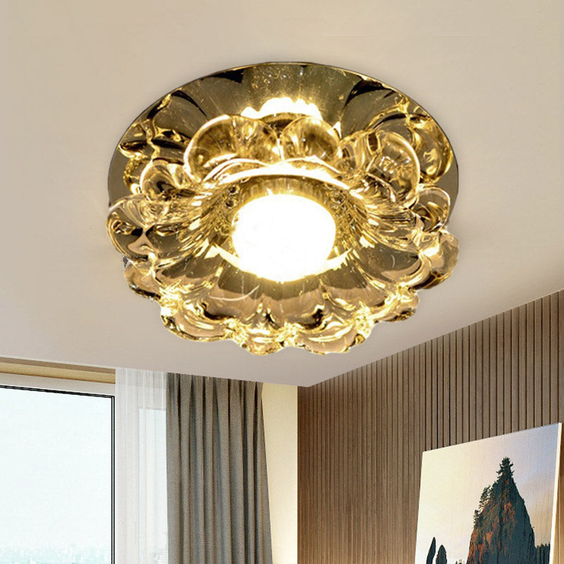 Contemporary LED Scalloped Flush Mount Light with Chrome Finish and Beveled Crystal - Warm/White Lighting