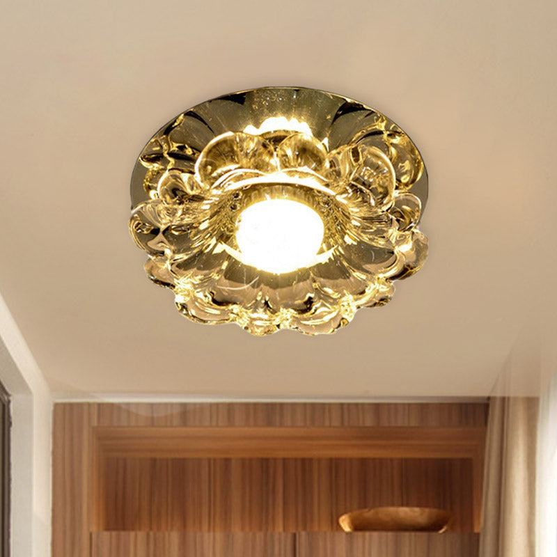 Contemporary LED Scalloped Flush Mount Light with Chrome Finish and Beveled Crystal - Warm/White Lighting
