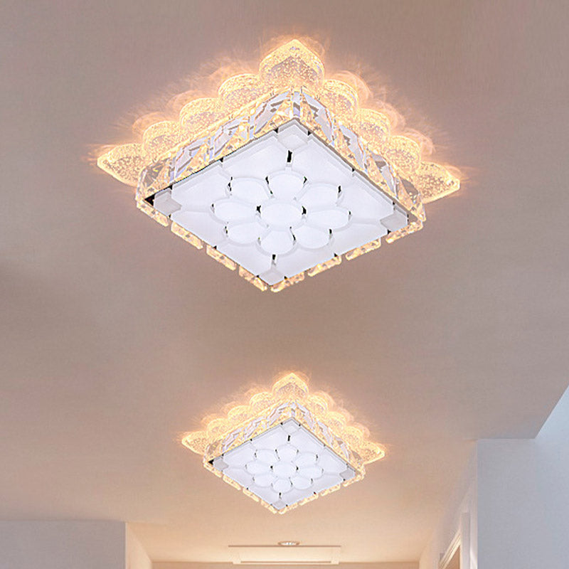 Modern LED Ceiling Mount Square Crystal Flush Light for Hallway with Acrylic Shade