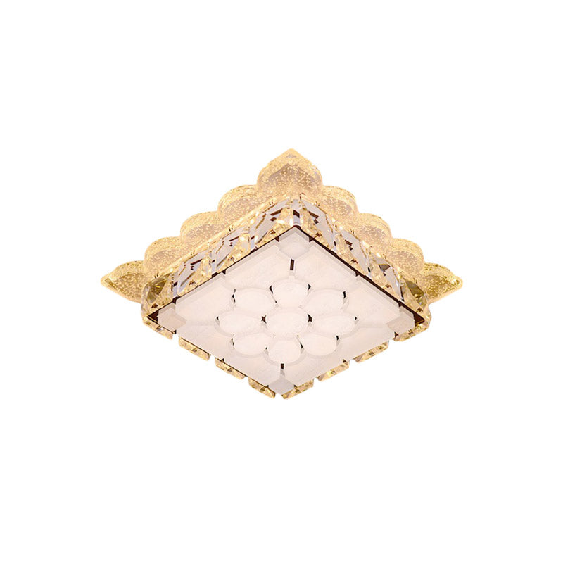 Modern LED Ceiling Mount Square Crystal Flush Light for Hallway with Acrylic Shade