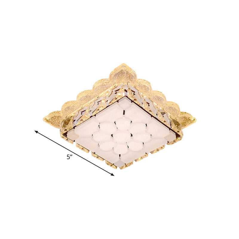 Modern LED Ceiling Mount Square Crystal Flush Light for Hallway with Acrylic Shade
