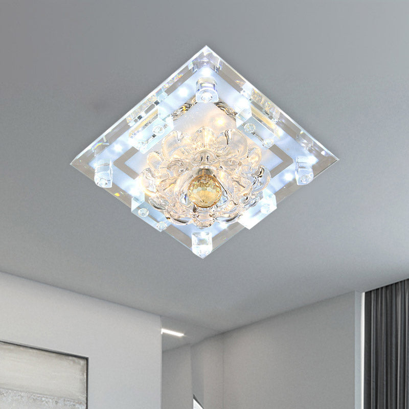 Plafonnier LED encastré en cristal Blossom avec cadre carré - Lumière chaude/blanche