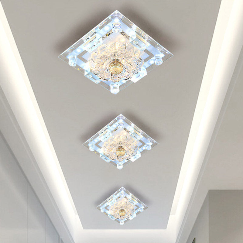 Plafonnier LED encastré en cristal Blossom avec cadre carré - Lumière chaude/blanche