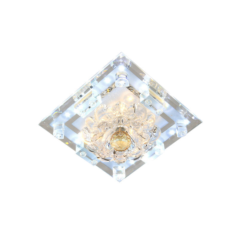 Plafonnier LED encastré en cristal Blossom avec cadre carré - Lumière chaude/blanche