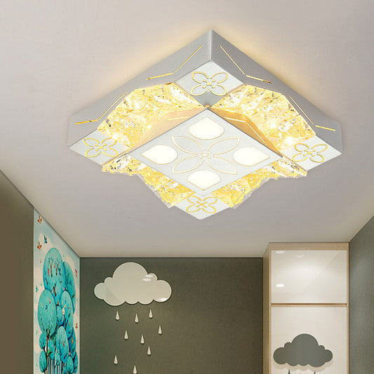 Minimalist Crystal Wavy Flush LED Light Fixture in White - Corridor Flower Pattern - Flush Mount Spotlight