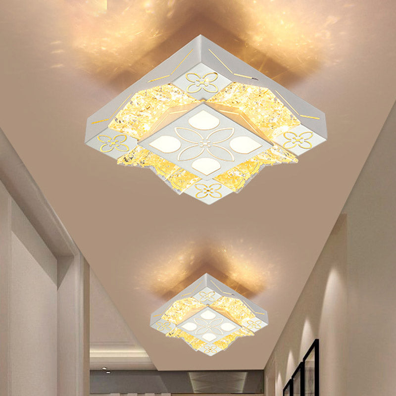 Minimalist Crystal Wavy Flush LED Light Fixture in White - Corridor Flower Pattern - Flush Mount Spotlight