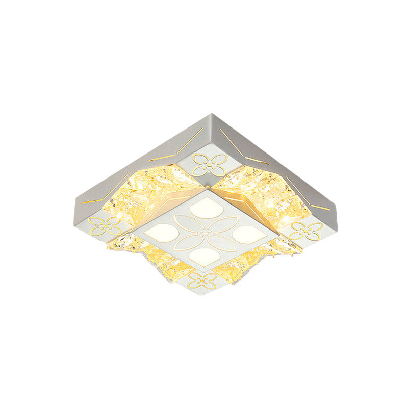 Minimalist Crystal Wavy Flush LED Light Fixture in White - Corridor Flower Pattern - Flush Mount Spotlight