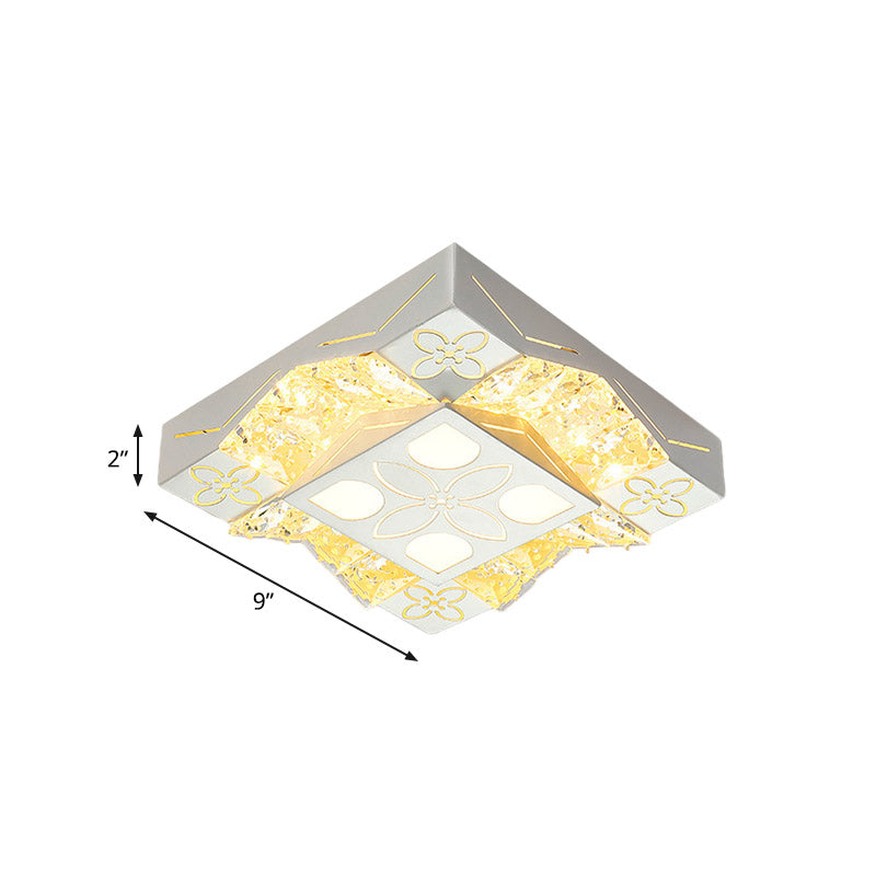 Minimalist Crystal Wavy Flush LED Light Fixture in White - Corridor Flower Pattern - Flush Mount Spotlight