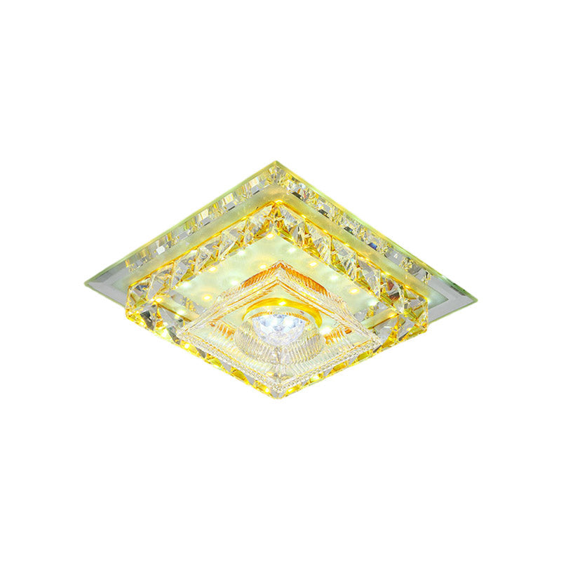 Plafonnier LED simple à encastrer avec design carré en cristal transparent et abat-jour en verre nervuré à lumière chaude/blanche