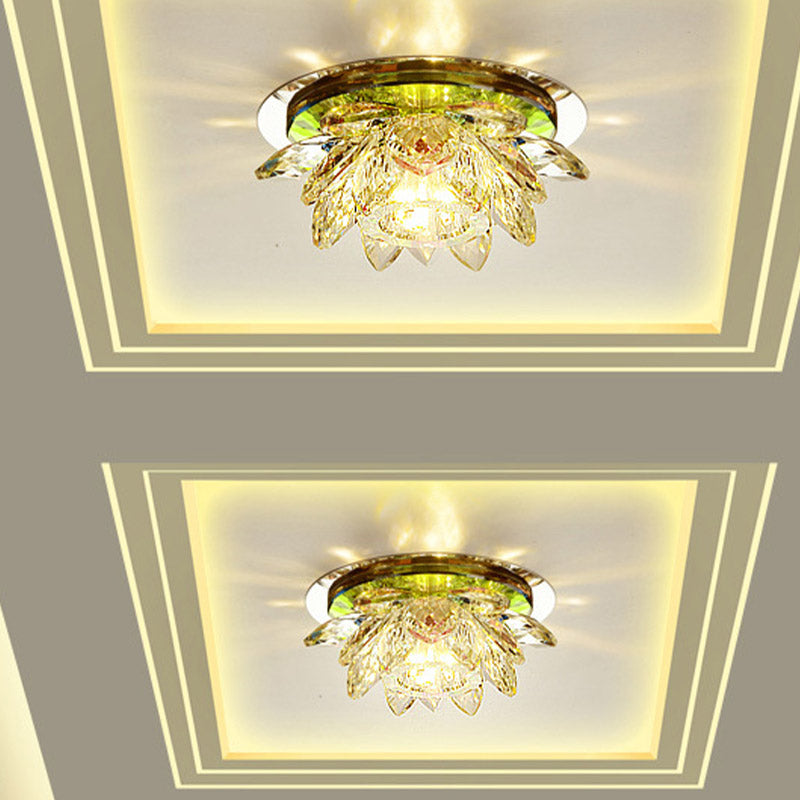 Lotus Crystal LED Flush Mount Ceiling Light for Porch in Warm/White Light
