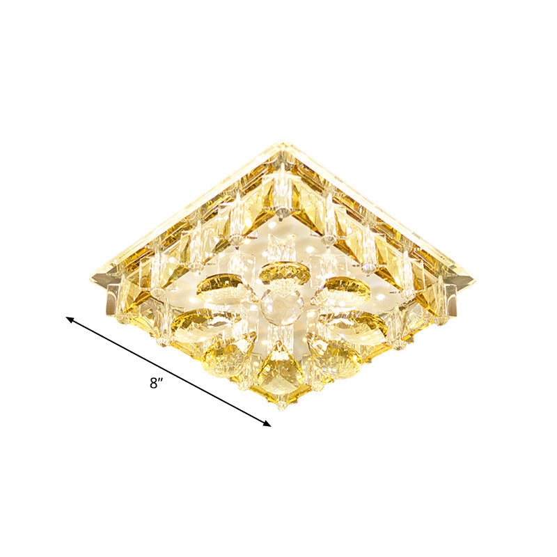 Contemporary Amber Crystal Flushmount Ceiling Lamp - Square LED Light Fixture for Stairs in Warm/White/Multi Color