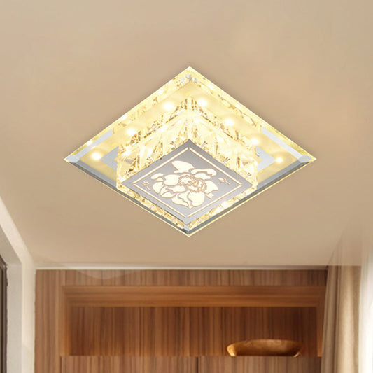 Contemporary Square LED Flush Light with Crystalline Facets in Chrome – Elegant Flower Pattern
