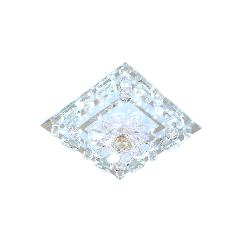Modern Flush Mount LED Ceiling Light with Clear Crystal Square Design and Scalloped Shade in Warm/White Lighting