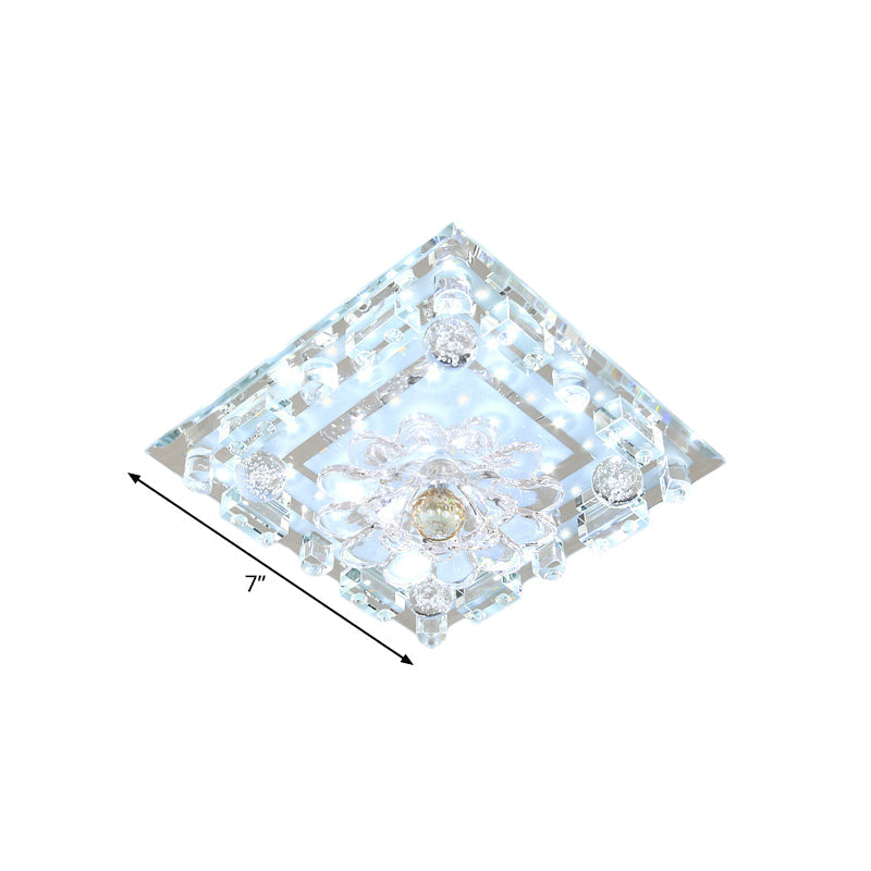 Modern Flush Mount LED Ceiling Light with Clear Crystal Square Design and Scalloped Shade in Warm/White Lighting