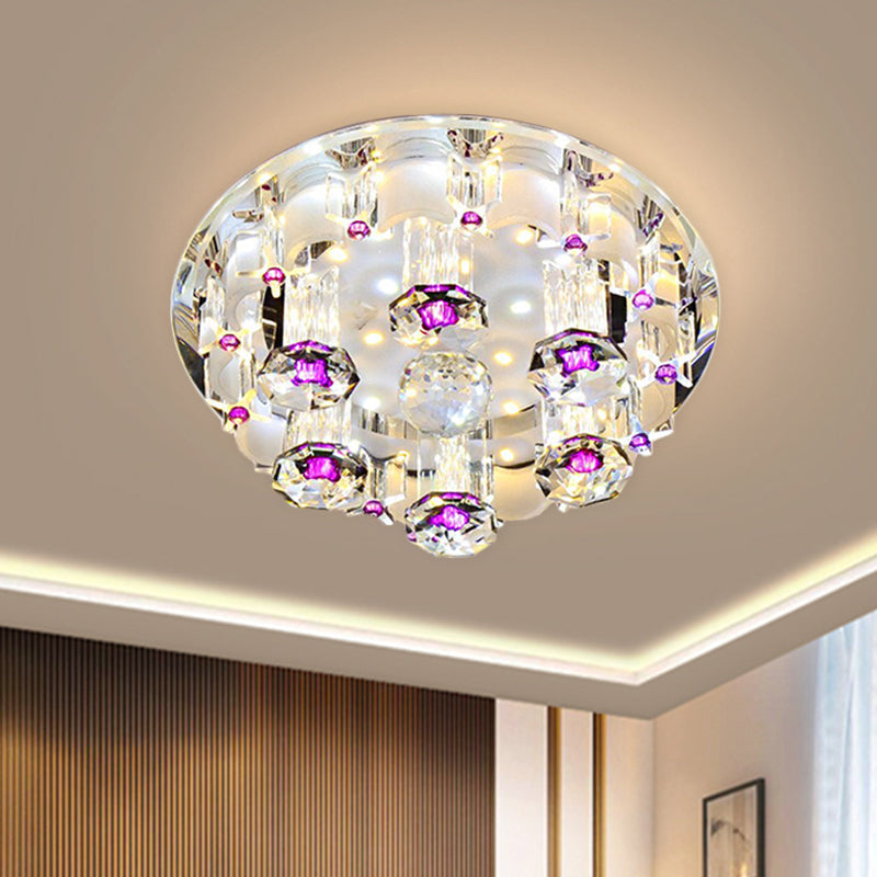 Pink LED Flushmount Ceiling Light with Crystal Accents and Warm/White Glow