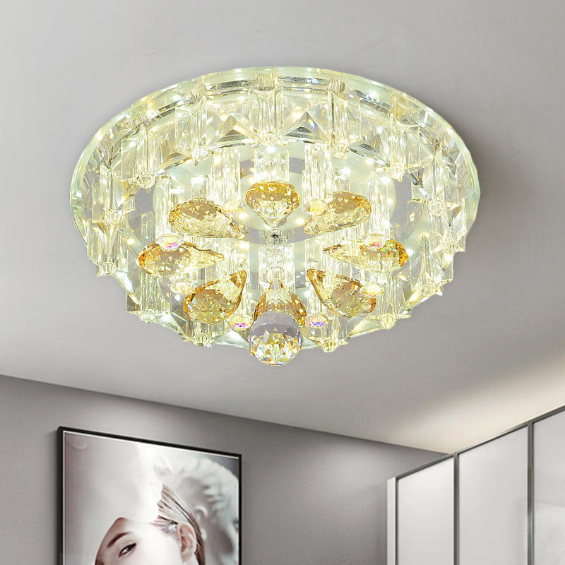 Modern LED Flush Ceiling Light with Clear Crystal Blocks & Warm/White Light