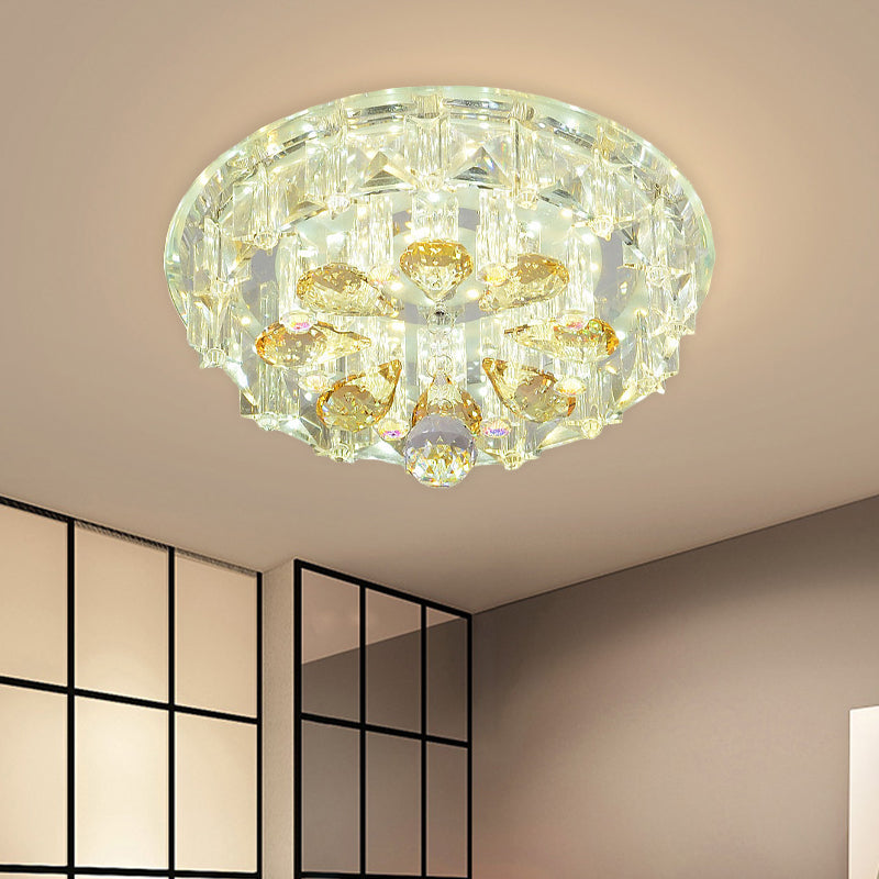 Modern LED Flush Ceiling Light with Clear Crystal Blocks & Warm/White Light