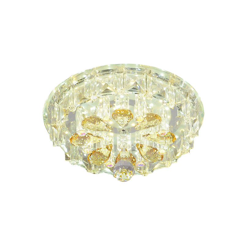 Modern LED Flush Ceiling Light with Clear Crystal Blocks & Warm/White Light