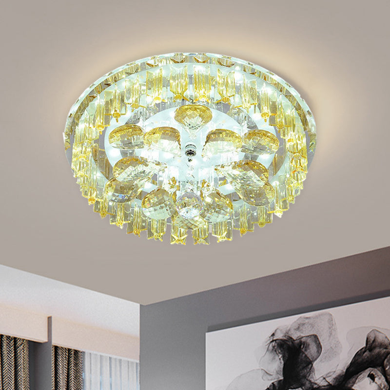 Sleek LED Ceiling Light with Amber Crystal Shade - Perfect for Simple Corridors
