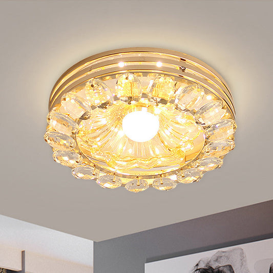 Gold LED Crystal Ceiling Lamp: Minimal Round/Square Design with Flower Shade