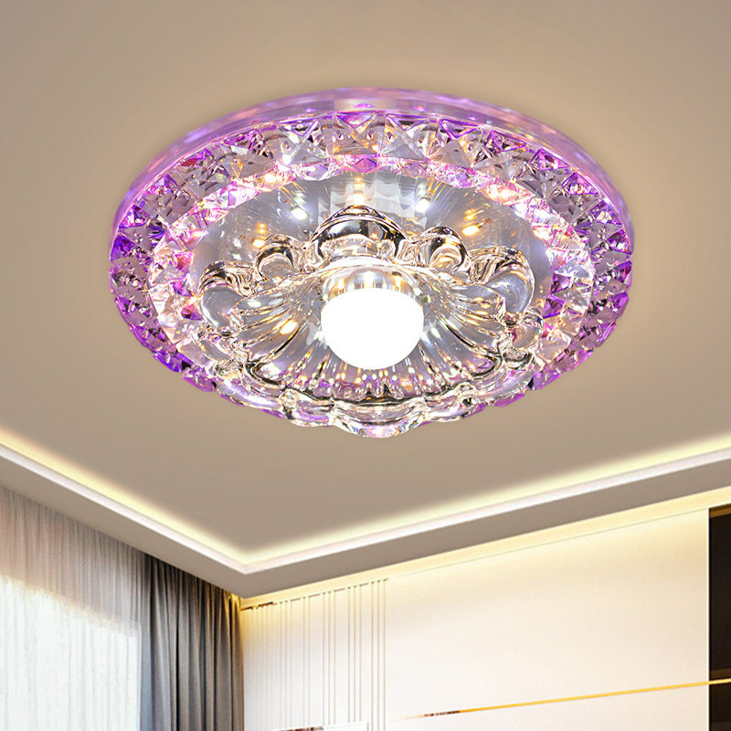 Minimalist LED Purple Porch Flush Mount Lamp with Faceted Crystal Design