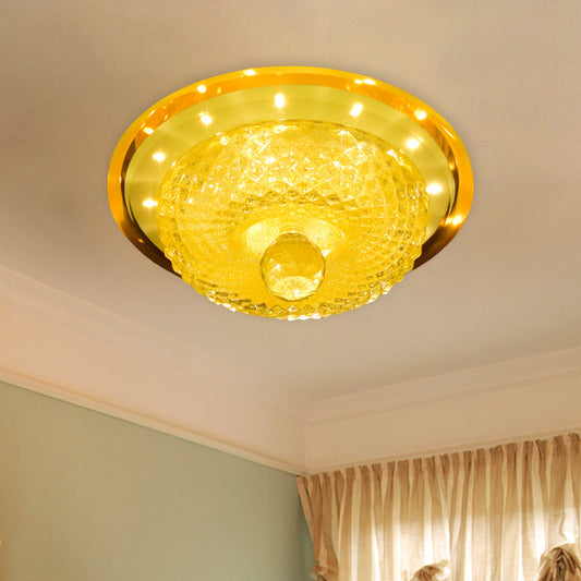 Modern Prismatic Crystal LED Flush Ceiling Light Fixture - Tan/Silver Bowl Design