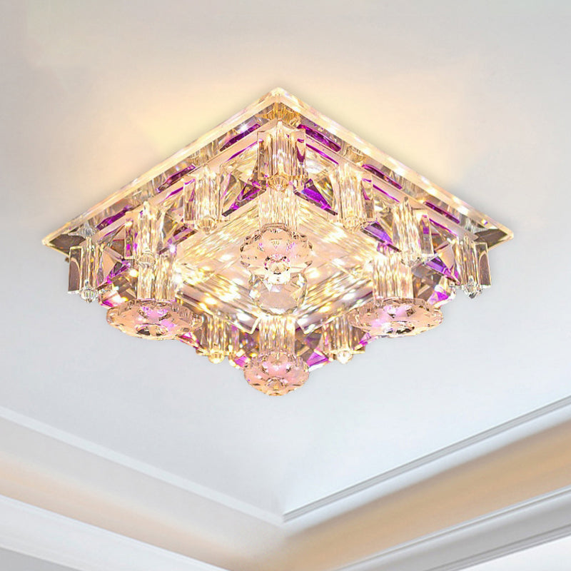 Modern LED Crystal Flush Mount Ceiling Light in Yellow/Purple - Corridor Lighting Fixture