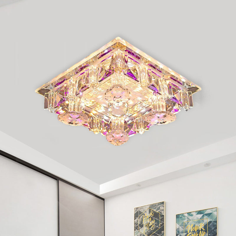 Modern LED Crystal Flush Mount Ceiling Light in Yellow/Purple - Corridor Lighting Fixture