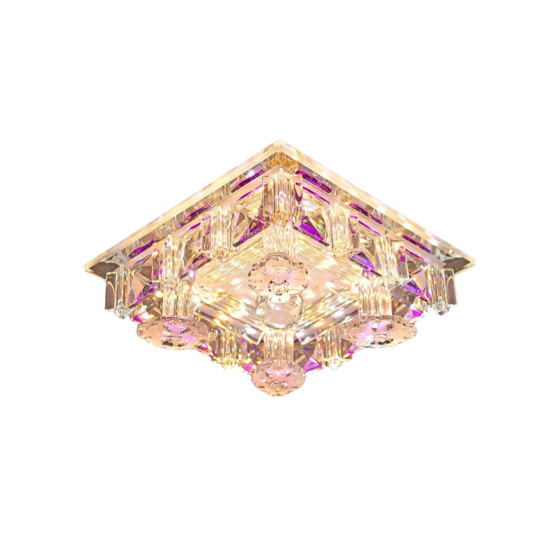 Modern LED Crystal Flush Mount Ceiling Light in Yellow/Purple - Corridor Lighting Fixture