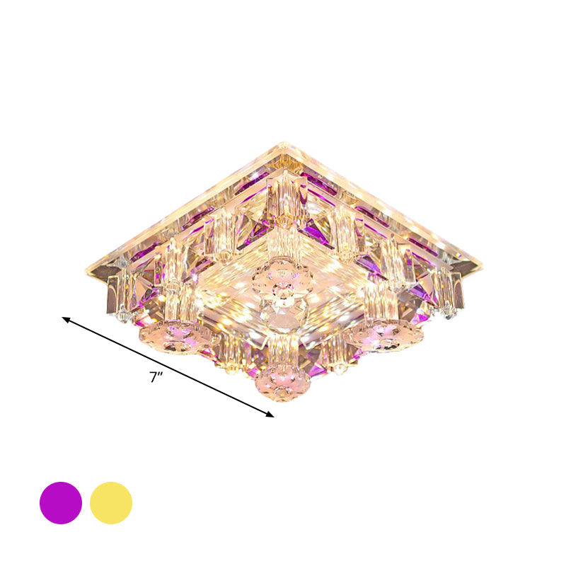 Modern LED Crystal Flush Mount Ceiling Light in Yellow/Purple - Corridor Lighting Fixture