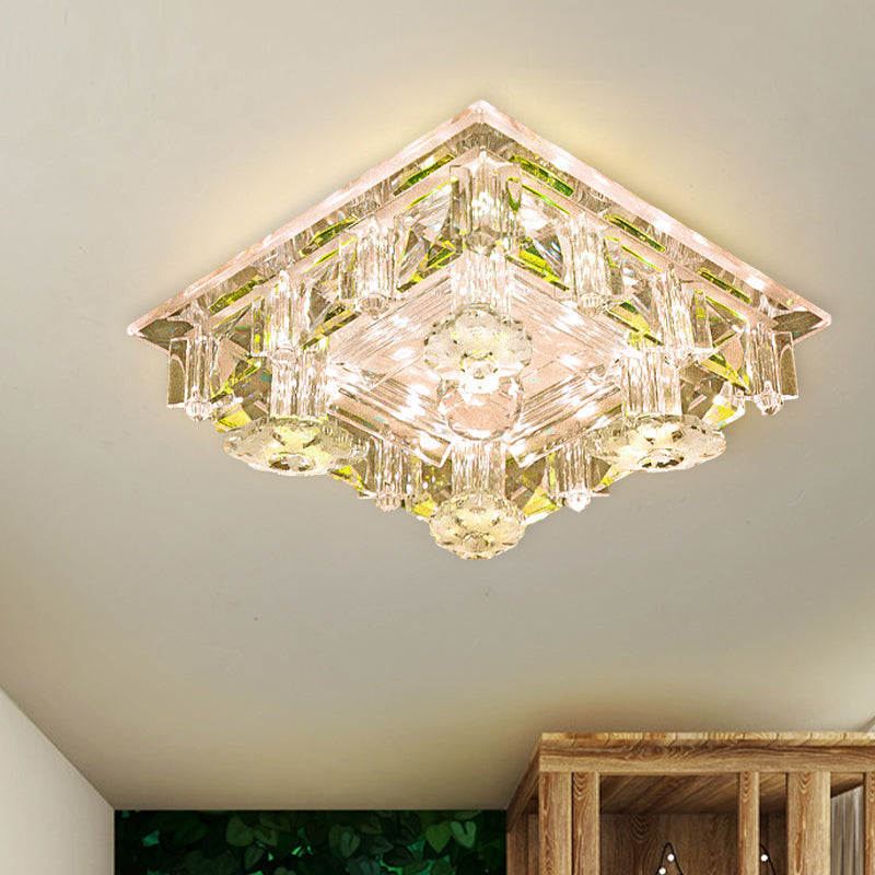 Modern LED Crystal Flush Mount Ceiling Light in Yellow/Purple - Corridor Lighting Fixture