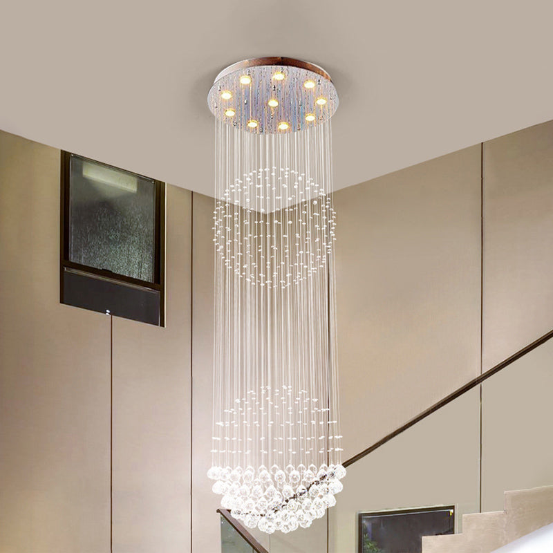 Plafonnier contemporain en cristal argenté - Montage encastré, 10 lumières