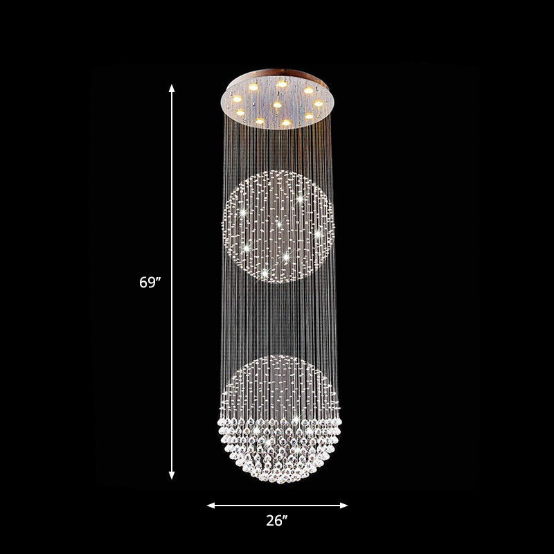 Plafonnier contemporain en cristal argenté - Montage encastré, 10 lumières