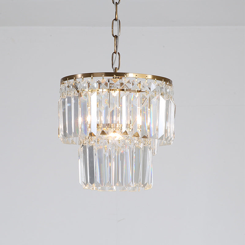 Rustic Crystal Pendant Light with 2 Layers and 1 Gold Head – Perfect for Dining Rooms".