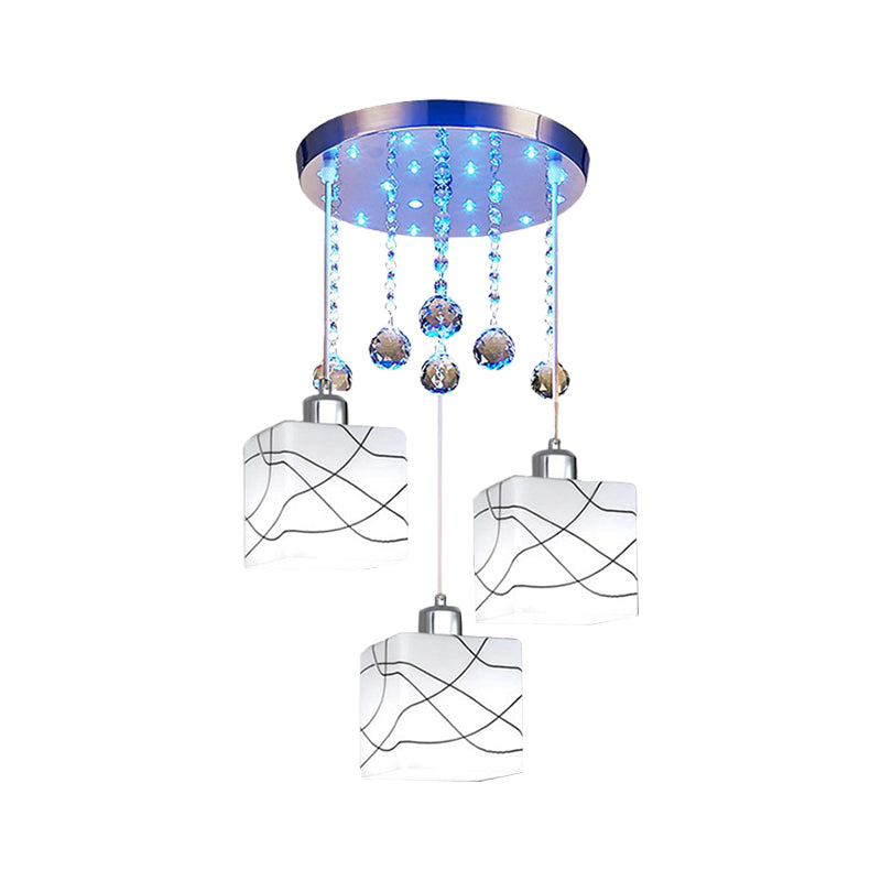 Minimal Crystal Orb Square Hanging Lamp with 3 White Lights - Multi-Light Pendant Kit
