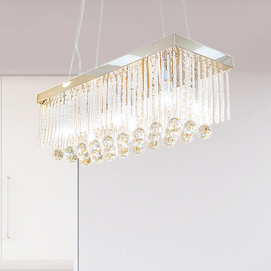 Contemporary 6-Head Chrome Island Light Fixture With Crystal Ball Accents