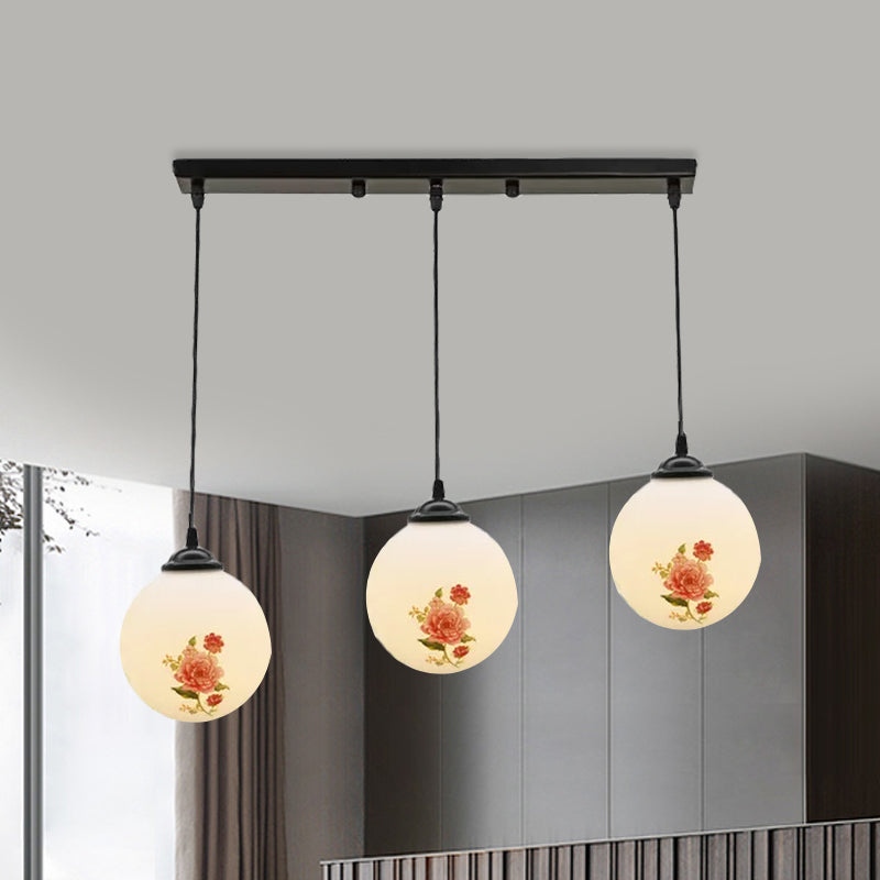 Frosted White Glass Pendant Light With 3 Bulbs - Minimalist Dining Room Lamp / A Linear