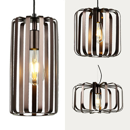 Industrial Hanging Lamp Cylinder Metal Pendant Light With Wire Frame In Bronze 6/10/16 Width