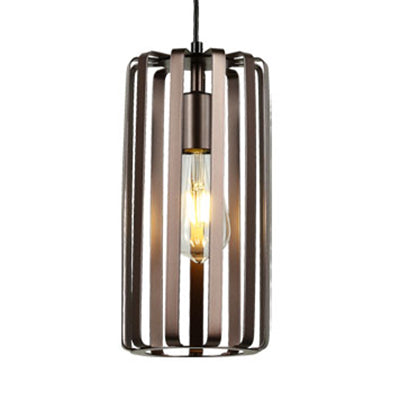 Industrial 1-Light Cylinder Metal Pendant Lamp with Wire Frame in Bronze for Dining Room - Available in 6"/10"/16" Width