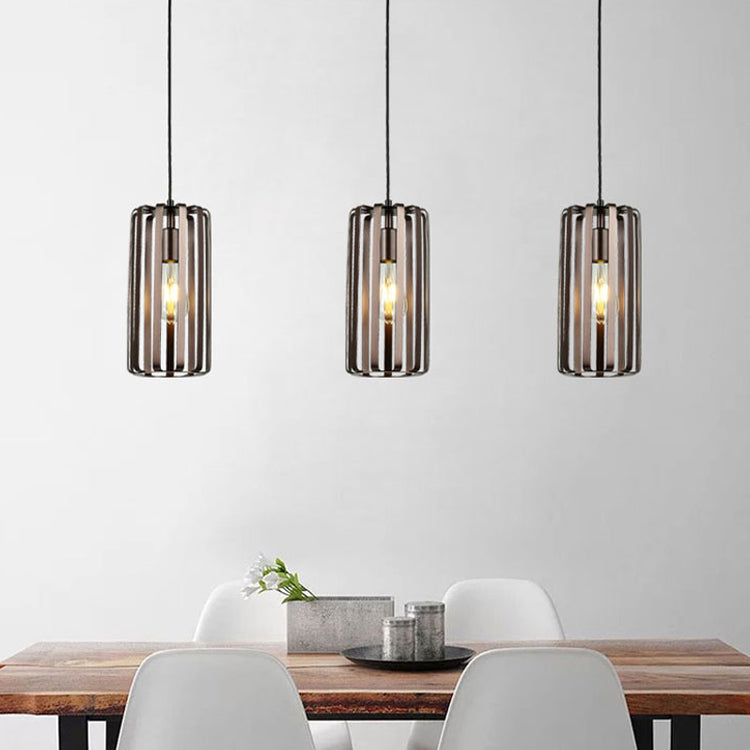 Industrial Hanging Lamp Cylinder Metal Pendant Light With Wire Frame In Bronze 6/10/16 Width