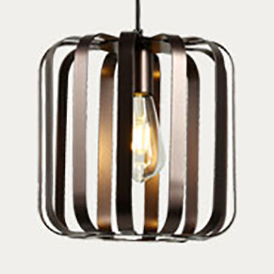 Industrial 1-Light Cylinder Metal Pendant Lamp with Wire Frame in Bronze for Dining Room - Available in 6"/10"/16" Width