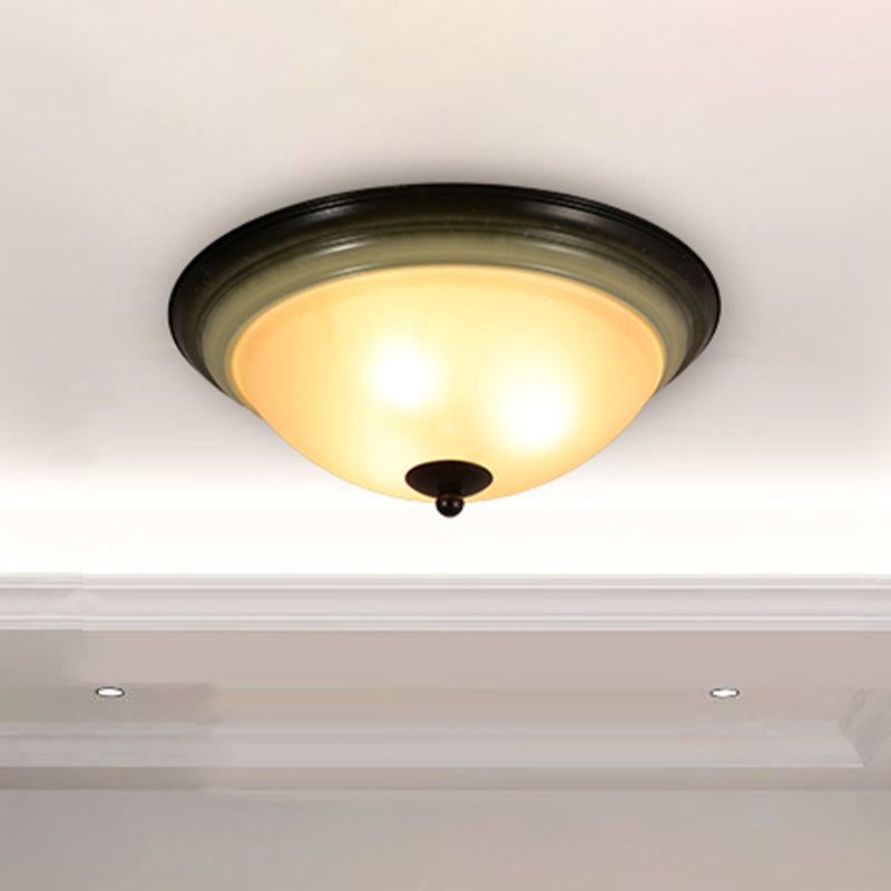 Traditional Dome Flush Mount Light with Frosted Glass, 3 Heads, Black, for Living Room - 16"/19.5" W